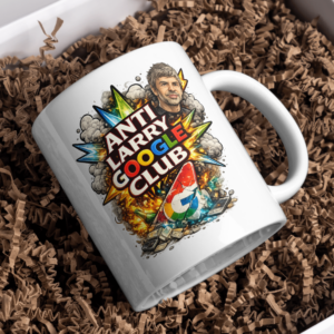 Anti Larry Google Club Mug – Bold Tech Satire Coffee Cup, Explosive Multicolor Graphic Ceramic