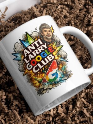 Anti Larry Google Club Mug – Bold Tech Satire Coffee Cup, Explosive Multicolor Graphic Ceramic
