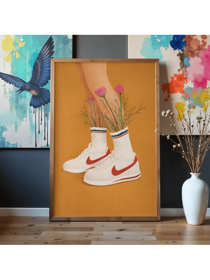 Floral Sneakers Wall Art Print – Surreal Fashion Illustration, Artistic Modern Decor