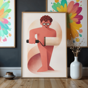 Modern Figurative Wall Art Print – Abstract Painter with Roller | Contemporary Minimalist Illustration
