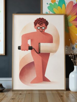 Modern Figurative Wall Art Print – Abstract Painter with Roller | Contemporary Minimalist Illustration