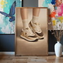 Golden Sneakers Wall Art Print – Minimal Luxury Footwear Illustration