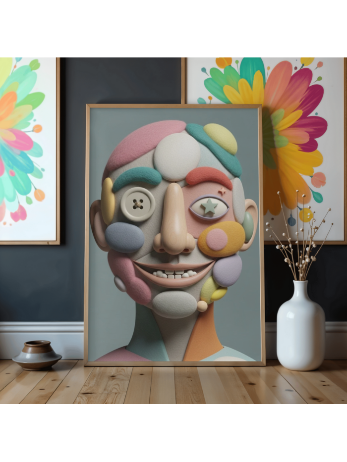 Abstract Patchwork Face – Modern Figurative Wall Art Print
