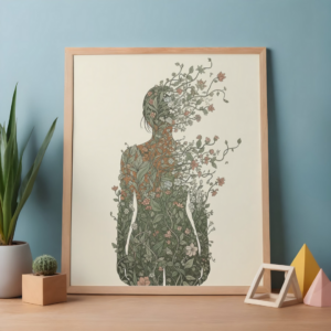 Floral Silhouette Emergence – Botanical Figure Wall Art Print