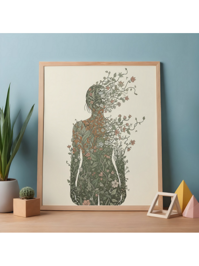 Floral Silhouette Emergence – Botanical Figure Wall Art Print