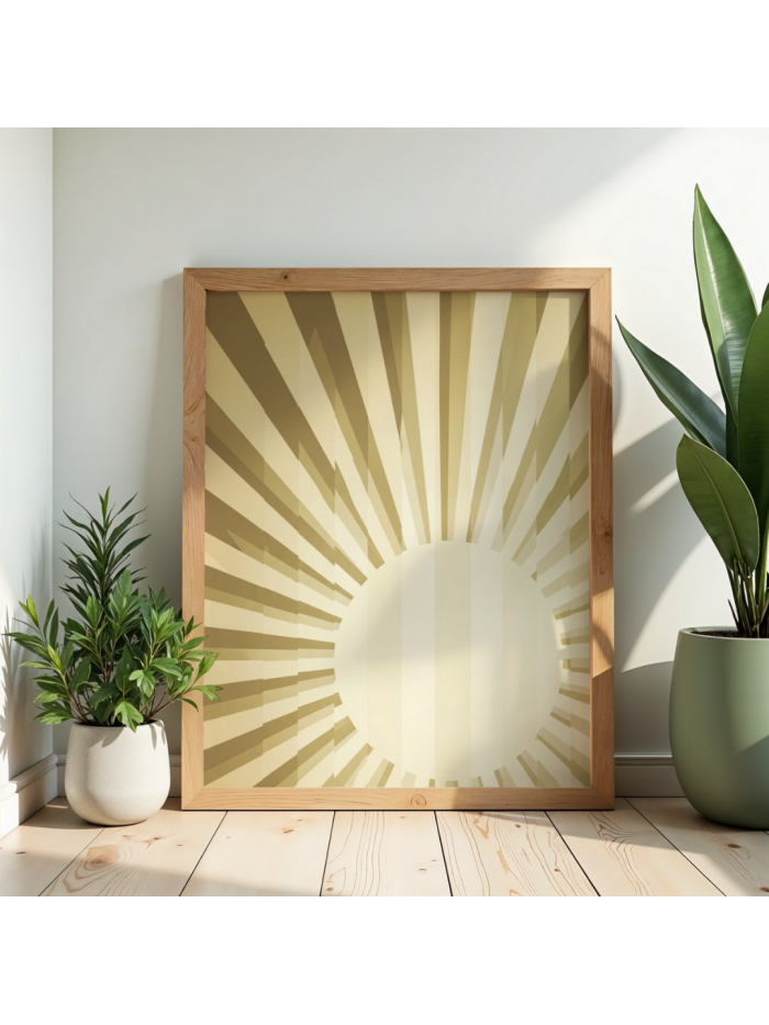 Golden Radiance Abstract Sunburst Wall Art Print