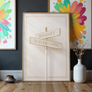 Mindset Is Everything Minimal Gold Typography Wall Art Print