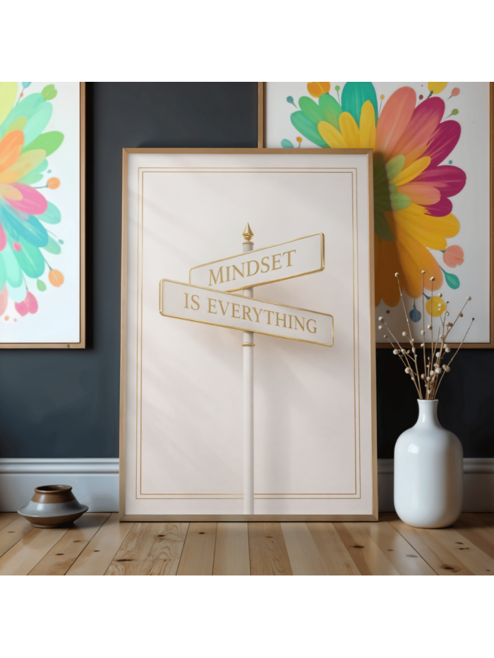 Mindset Is Everything Minimal Gold Typography Wall Art Print