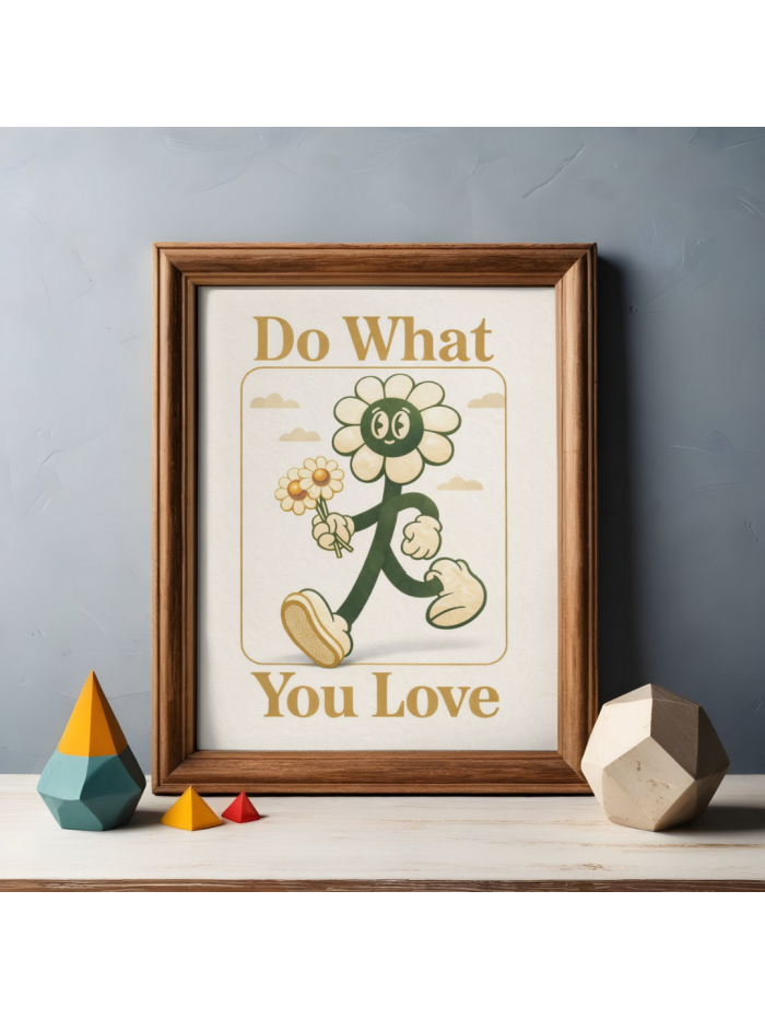 Do What You Love Retro Flower Character Wall Art Print