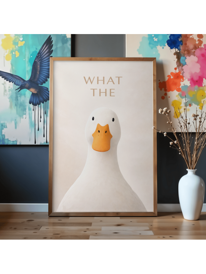 What the Duck Minimalist Wall Art Print – Modern Humor Animal Poster