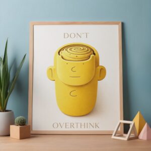 Don’t Overthink Wall Art Print – Minimalist Motivational Illustration, Modern Calm Decor