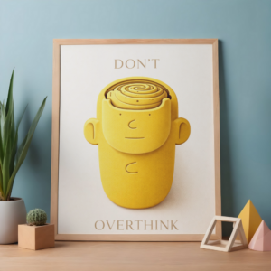 Don’t Overthink Wall Art Print – Minimalist Motivational Illustration, Modern Calm Decor