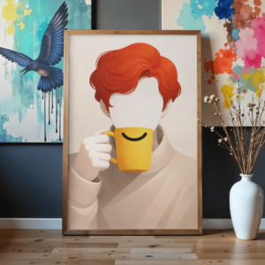Faceless Coffee Portrait Wall Art Print – Calm Modern Illustration, Minimalist Character Art