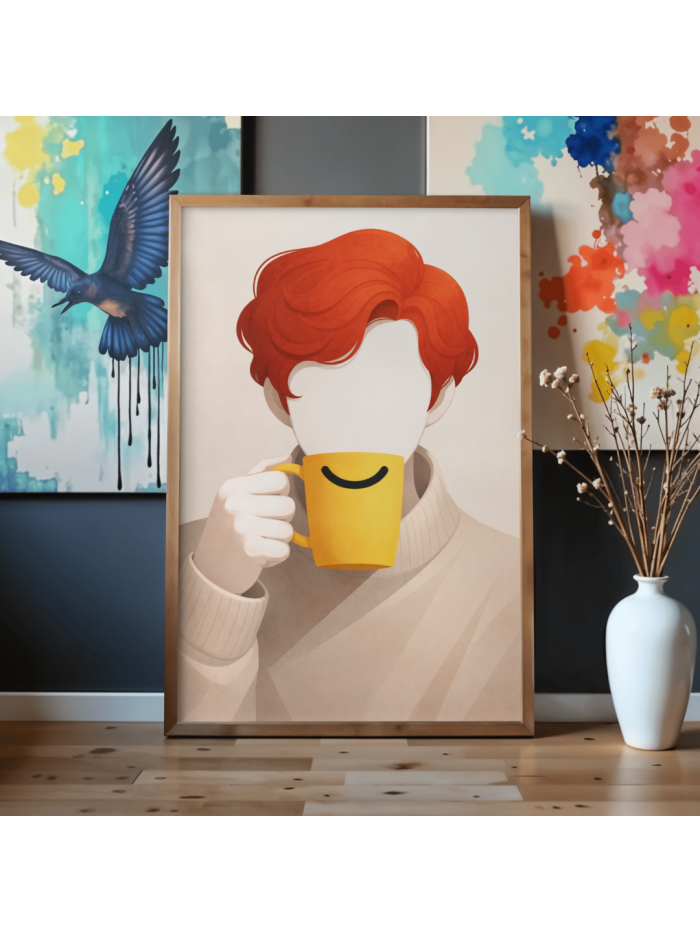 Faceless Coffee Portrait Wall Art Print – Calm Modern Illustration, Minimalist Character Art
