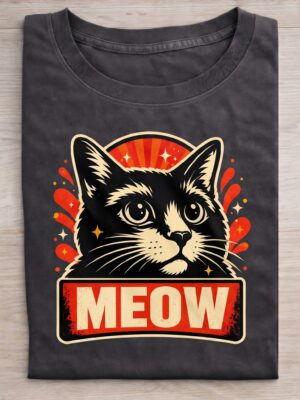 MEOW Cat – Bold Black & Red Graphic for Cat Lovers Unisex T-Shirt (100% Cotton) – Premium Graphic Tee
