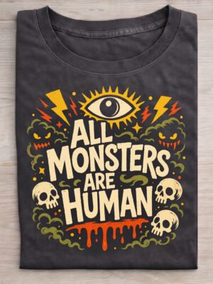 All Monsters Are Human – Dark Horror Quote Unisex T-Shirt (100% Cotton) – Premium Graphic Tee