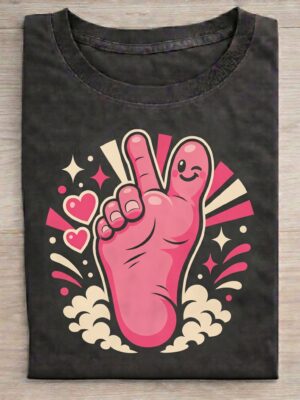 Pink Peace Finger – Playful Hand Illustration Design Unisex T-Shirt (100% Cotton) – Premium Graphic Tee