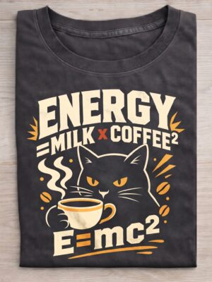 Energy = Milk x Coffee² Cat Science Premium Cotton T-Shirt | Soft Unisex Graphic Tee