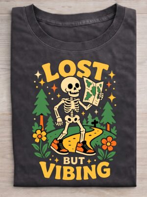 Lost But Vibing Adventure Sarcastic Humor Unisex Graphic Tee