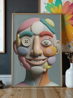 Abstract Patchwork Face – Modern Figurative Wall Art Print