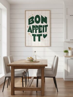 Bon Appétit Wall Art Print – Cute Food Typography Poster, Playful Kitchen Decor, Cozy Dining Room Illustration