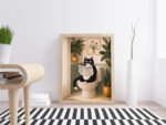 Cat Reading Newspaper Wall Art Print – Bathroom Humor Illustration