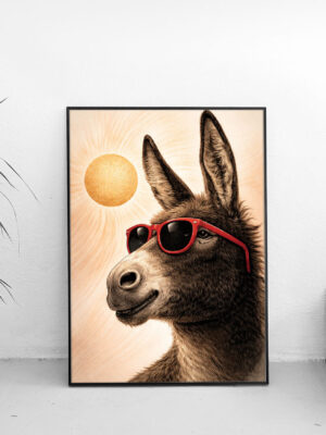 Cool Donkey Wall Art Print | Sunglasses Animal Portrait Illustration