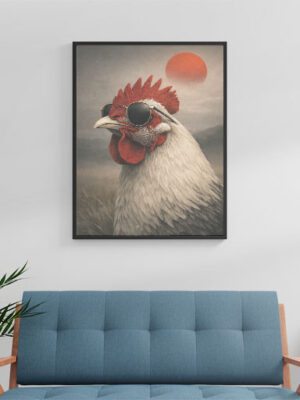 Cool Rooster Wall Art Print – Surreal Animal Portrait, Modern Humor Decor