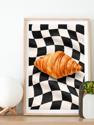 Croissant Optical Illusion Wall Art Print – Modern Food Illustration, Graphic Kitchen Decor