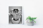 Dog Reading Newspaper Wall Art Print – Funny Black and White Photography, Bathroom Humor Decor