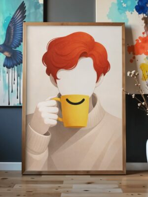 Faceless Coffee Portrait Wall Art Print – Calm Modern Illustration, Minimalist Character Art