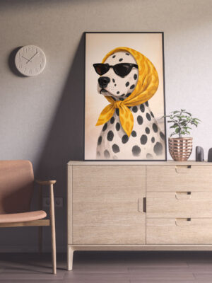Fashion Dalmatian Wall Art Print | Chic Dog Portrait With Headscarf
