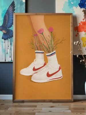Floral Sneakers Wall Art Print – Surreal Fashion Illustration, Artistic Modern Decor