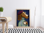 French Dog Coffee Wall Art Print – Stylish Dachshund Illustration, Cozy Morning Café Aesthetic, Whimsical Home Decor