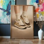 Golden Sneakers Wall Art Print – Minimal Luxury Footwear Illustration