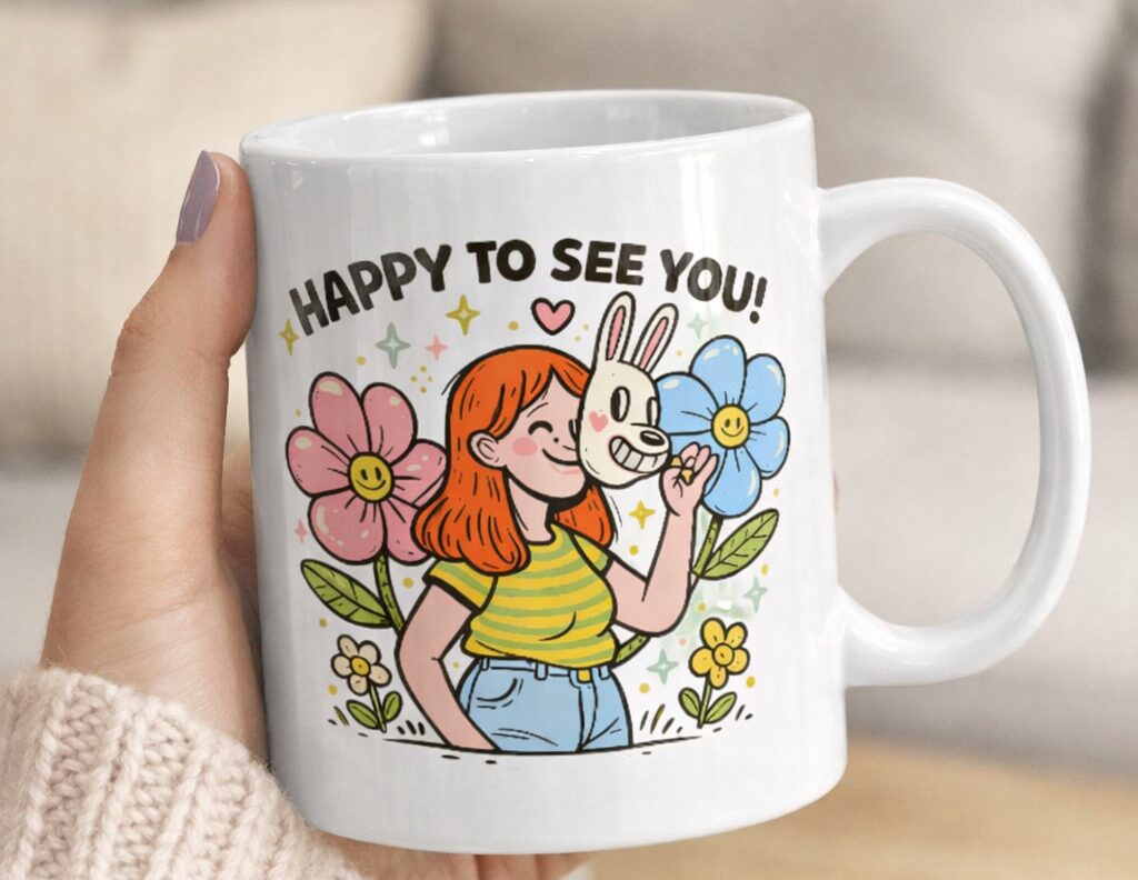 Happy To See You – Hidden Smile Art Mug - Image 2