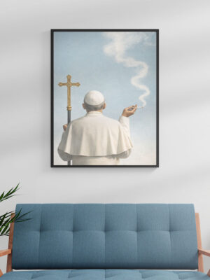 Holy Smoke Wall Art Print – Surreal Religious Satire Illustration