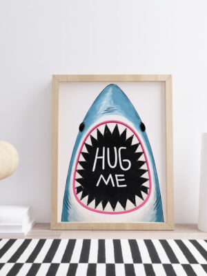 Hug Me Shark Wall Art Print – Cute Funny Animal Illustration