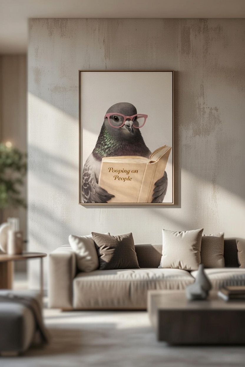 Intellectual Pigeon – Funny Animal Illustration Wall Art Print - Image 2