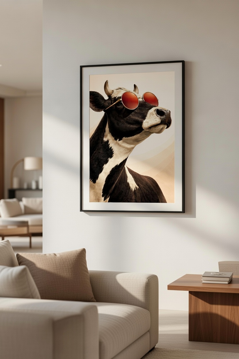 Cool Cow Wall Art Print – Stylish Animal Portrait with Sunglasses - Image 2