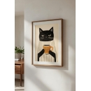 Grumpy Cat Coffee Illustration Print – Minimalist Morning Humor Wall Art