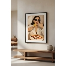 Woman Eating Pizza Art Print – Stylish Modern Lifestyle Illustration