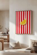 Minimal Lemon Slice Pop Art Wall Print – Red Stripe Modern Kitchen Artwork