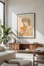 Classical Appetite – Surreal Pizza Statue Art Print