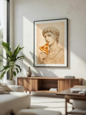 Classical Appetite – Surreal Pizza Statue Art Print