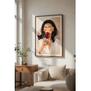Wine & Whiskers – Elegant Woman With Cat Art Print