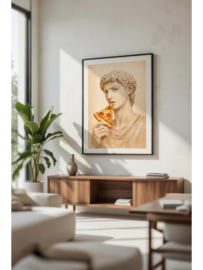 Classical Appetite – Surreal Pizza Statue Art Print