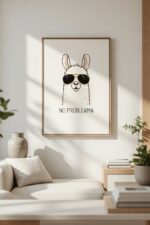 No Probllama Funny Llama Wall Art Print – Minimal Humor Illustration