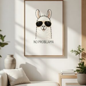 No Probllama Funny Llama Wall Art Print – Minimal Humor Illustration