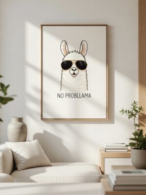 No Probllama Funny Llama Wall Art Print – Minimal Humor Illustration